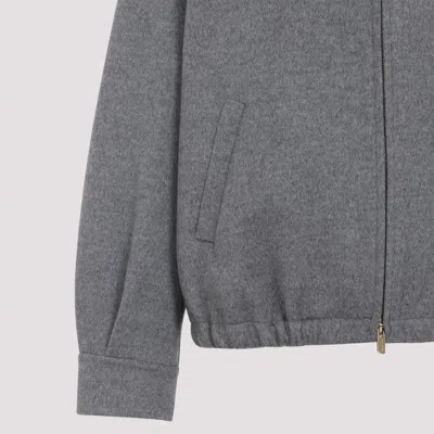 Miu Miu Logo-patch Zip-up Bomber Jacket In Wool In Gray