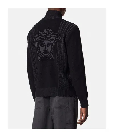 Versace Medusa Jacquard Zipper Knitted Cardigan