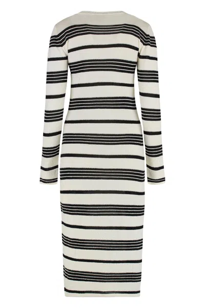 Moncler Stripe Long-sleeve Midi Dress In White