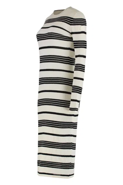 Moncler Stripe Long-sleeve Midi Dress In White