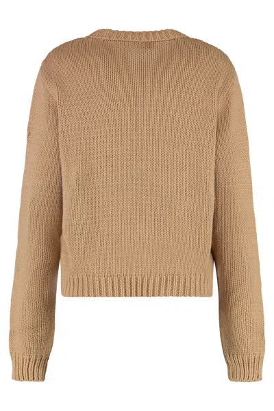 Moncler Ribbed Crew-neck Cotton Knit Sweater In Brown
