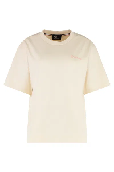 Moncler Grenoble White T-shirt With Logo Printed On The Front And Logo Patch On The Sleeve In Cotton In Neutral