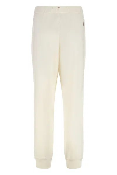 Moncler Ribbed Elastic Ankle Cuffs Cotton Blend Trousers In Neutral