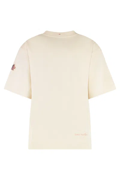 Moncler Grenoble White T-shirt With Logo Printed On The Front And Logo Patch On The Sleeve In Cotton In Neutral