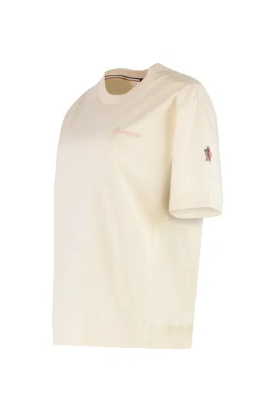 Moncler Grenoble White T-shirt With Logo Printed On The Front And Logo Patch On The Sleeve In Cotton In Neutral