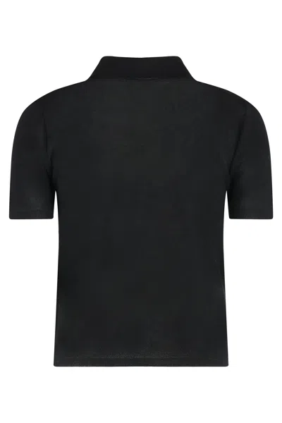 Moncler Knitted Cotton Blend Polo With Ribbed Edges In Black