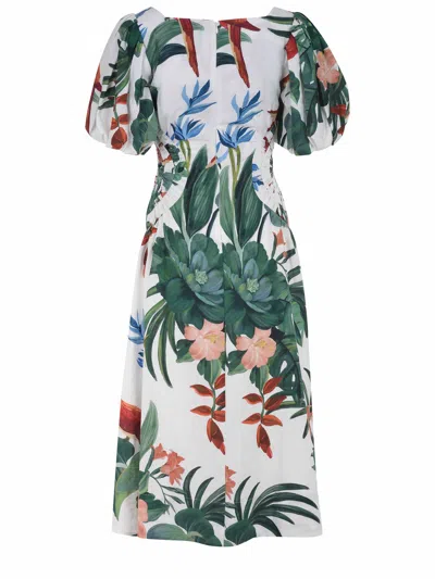 Farm Rio Midnight Mccaw Fiesta Floral Linen Blend Midi Dress In White