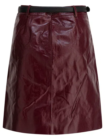 Self-portrait Bordeaux Leather Skirt In Burgundy