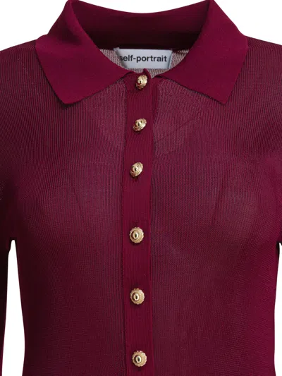 Self-portrait Self Portrait Women Burgundy Viscose Knit Long-sleeved Bodysuit