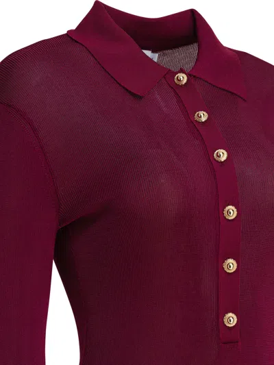 Self-portrait Self Portrait Women Burgundy Viscose Knit Long-sleeved Bodysuit