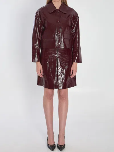 Self-portrait Bordeaux Leather Skirt In Burgundy