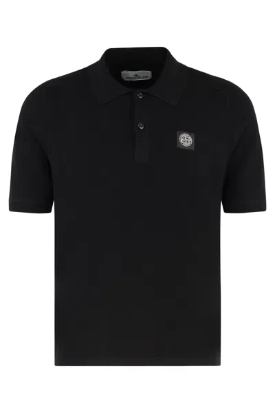 Stone Island Logo Patch Short-sleeved Polo Shirt In Black