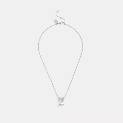 Coach Butterfly Pearl Pendant Necklace In Metallic