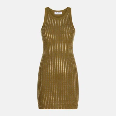 Attico Military Green Mini Dress With Rhinestones In Brown