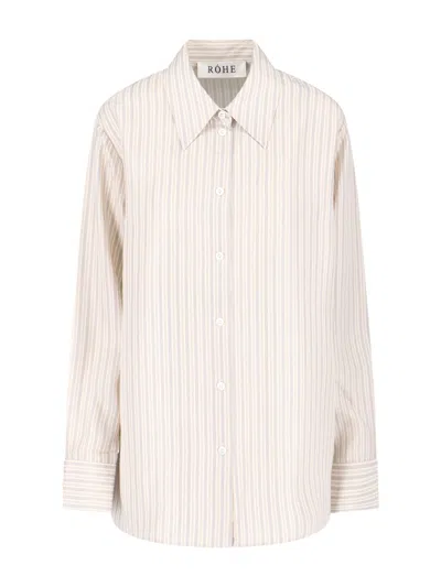 Rohe Róhe Classic Button-up Silk Shirt With Vertical Stripes In White