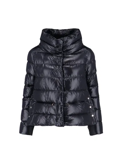 Herno Quilted High-collar Black Nylon Coat In Black