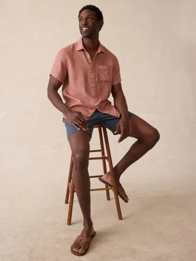 Faherty Short Sleeve Palma Linen Shirt In Pink