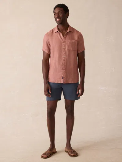 Faherty Short Sleeve Palma Linen Shirt In Pink