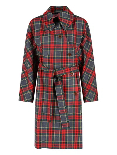Vivienne Westwood Wool Coat Belted Waist Checkered Pattern In Multi