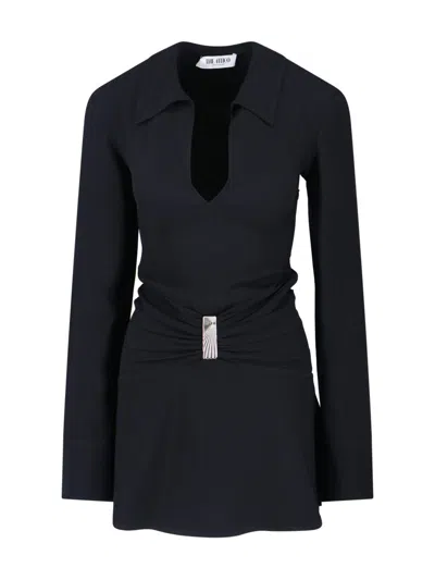 Attico Mini Dress With Deep V-neck In Black