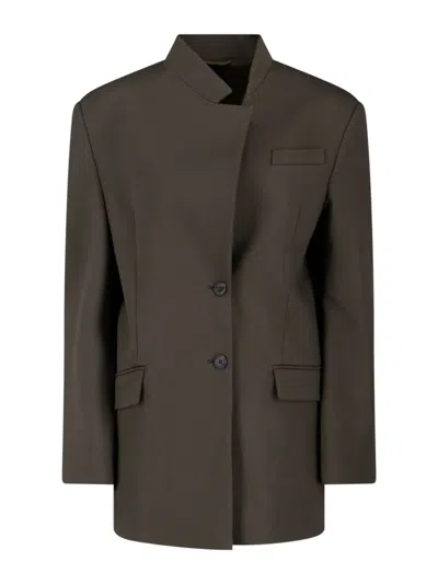 Attico Single-breasted Virgin Wool Blazer In Brown