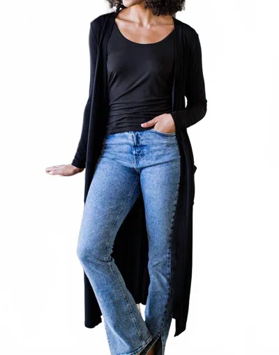 Yala Brooke Cardigan Duster Bamboo Sweater In Black Heather