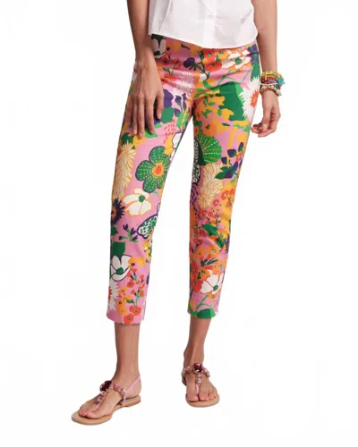 Frances Valentine Lucy Cotton Stretch Pant In Botanical Bash In Pink