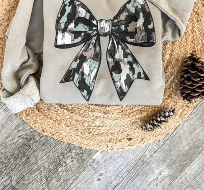 Lure Boutique Women's Camo Bow Sweatshirt In Khaki