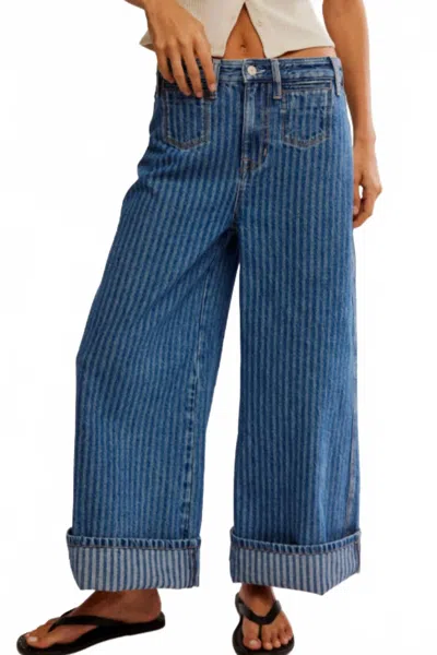 Free People Brette Stripe High Waist Crop Wide Leg Jeans