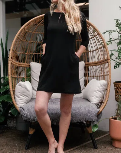 Yala Rita Boatneck A-line Bamboo Dress With Pockets In Black