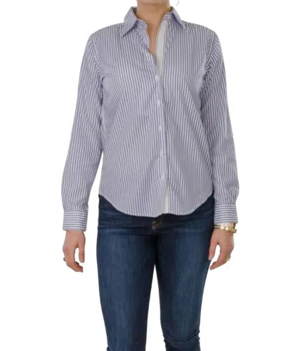 Cortland Park Classic Oxford Blouse In Blue And White Stripe