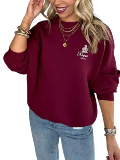 Blu Pepper London Embroidered Sweatshirt In Burgundy In Burgundy