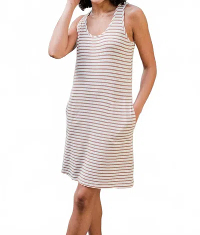 Yala Riley Racerback Two Pocket Bamboo Shift Mini Dress In Camel Newport Stripe