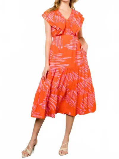 Thml Flutter Sleeve Tiered Maxi Dress In Crimson In Orange