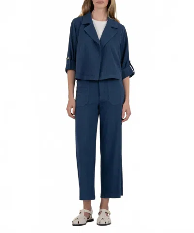 Kut From The Kloth Nadine Linen Crop Blazer In Ocean Blue