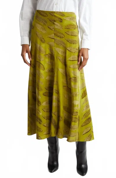 Brandon Maxwell Millie Ankle Flared Maxi Skirt In Canary Leaf