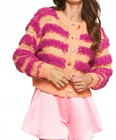 J.nna Roxie Stripe Cardigan In Tangerine/fuchsia In Pink