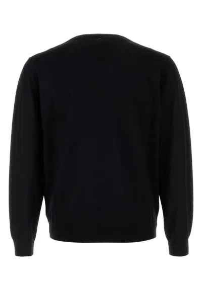 Prada Wool Crew Neck Sweater With Ribbed Cuffs In Black