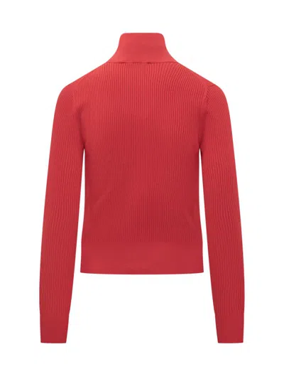 Jw Anderson Crimson Red Cotton Blend Turtleneck Sweater In Red