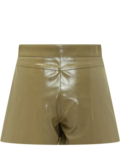 Msgm Asymmetric Patent Leather Skorts In Green