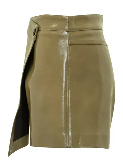 Msgm Asymmetric Patent Leather Skorts In Green