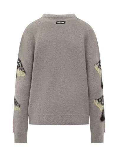 Msgm Mushroom-intarsia Sweater In Gray