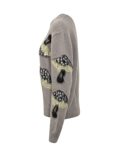 Msgm Mushroom-intarsia Sweater In Gray