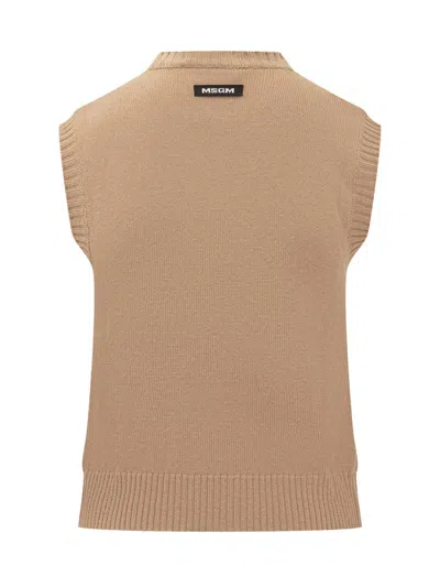 Msgm Diamond-pattern Sleeveless Top In Brown