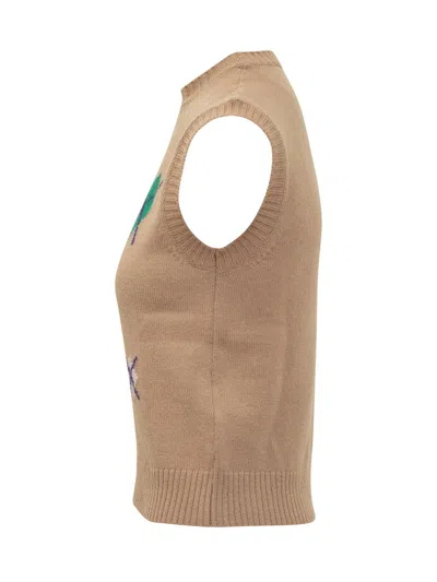 Msgm Diamond-pattern Sleeveless Top In Brown
