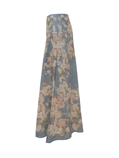 Zimmermann Womens Cascadian Bias Floral Linen Midi Skirt Teal Blue Botanical
