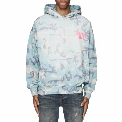 Purple Brand Midweight Fleece Faded Camo Hoodie In All Over Print In Blue