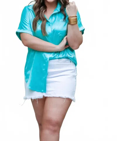 Jess Lea Danica Short Sleeve Button Up Top In Aqua