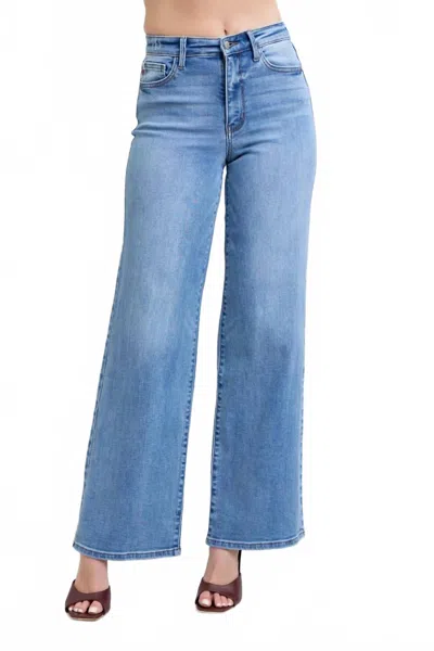 Judy Blue High Waist Vintage Wash Retro Wide Leg Jeans In Denim In Blue