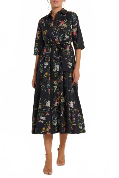 Hermoza Francesca Collared Belted Maxi Dress In Black Meadow In Black